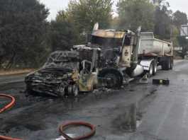 Big rig smashes multiple cars, bursts into flames on Highway 1