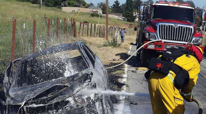 Stolen vehicle bursts into flame, causes wild land fire