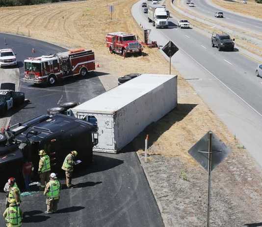Big-rig flips on Hwy 101 in Aromas