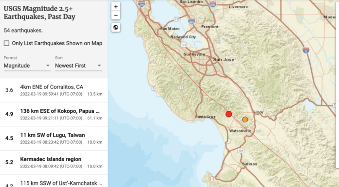 Earthquake strikes near Corralitos hours after Gilroy quake watsonville earthquake