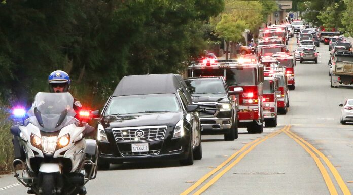 California Highway Patrol officer Sam Courtney funeral procession Santa Cruz City Fire Capt. Brian Tracy