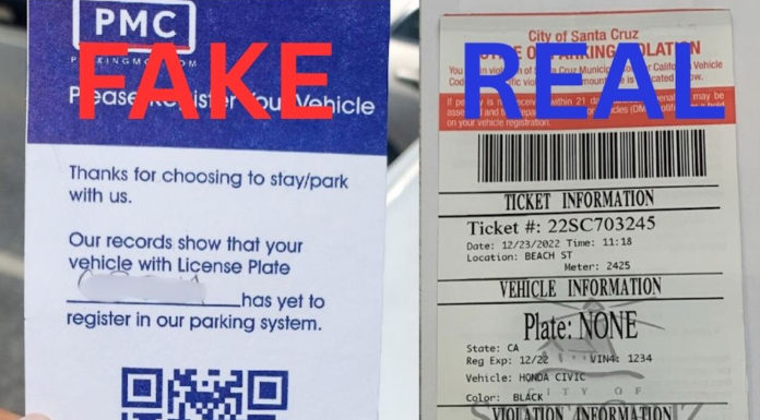 Fake parking tickets in Santa Cruz Two tickets side by side