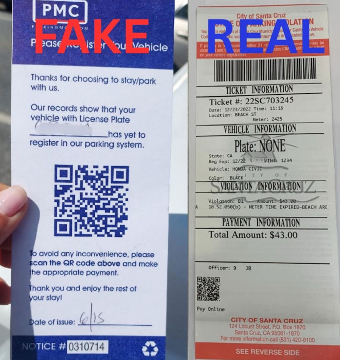 Fake parking citations Two tickets side by side